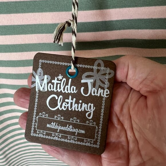 Matilda Jane Top Womens Size Small Pink & Olive Green Striped Blouse Stretch - Picture 3 of 16